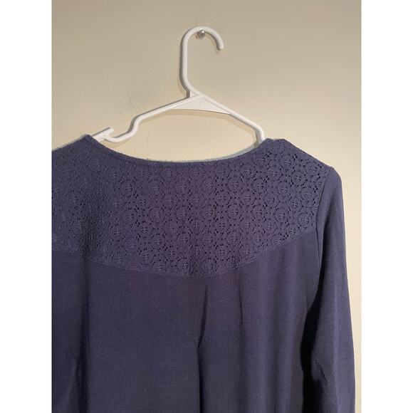 Soft Surroundings Navy Blue Eyelet Lace Detail Long Sleeve Top Size XL - Picture 7 of 9